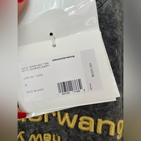 Alexander Wang Unisex Acid Washed Tee with Embroidered Logo in Acid Black - Picture 8 of 12